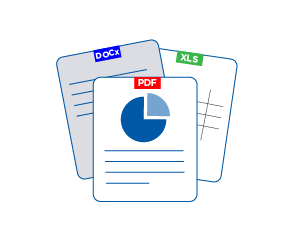 icone descrittive di report scaricabili dalla piattaforma Appforfinance in formato word, docx ed excel